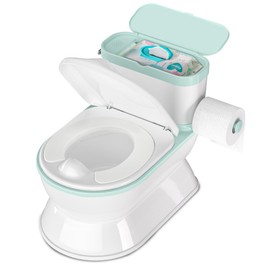 CheerTry 2-in-1 Toddler Potty Training Toilet - Larger Potty Chair & Detachable Training Seat for Boys & Girls Ages 1-3 with Flushing Sound, Wipes Storage, Toilet Paper Holder - Cyan