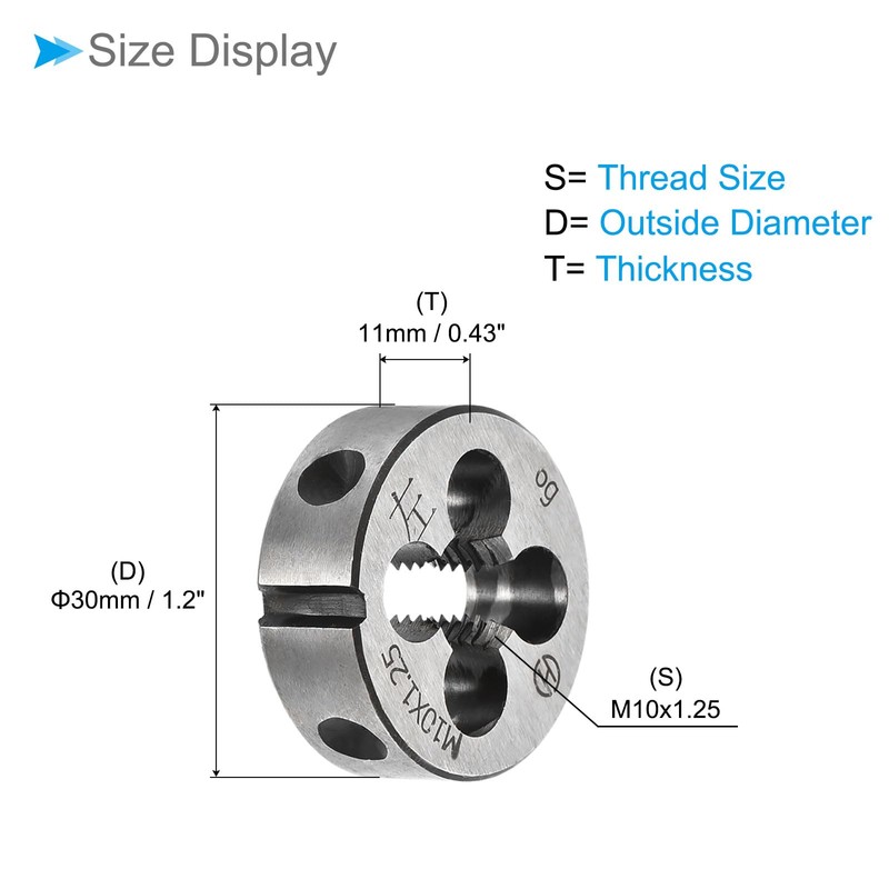 CoCud Round Thread Repair Die, M10x1.25 Die 30mm Outer Diameter