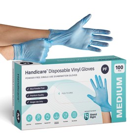 Handicare Disposable Blue Vinyl Gloves, Powder-Free, Latex-Free, Non-Sterile, Food Safe, Cleaning, Industrial Grade, Medical Exam (Box of 100, Extra Large)