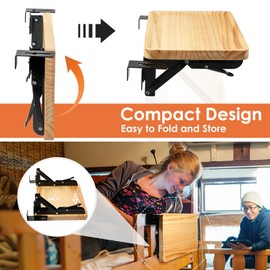 SKMYL Folding Bedside Shelf, Made of Wood and Stainless Steel, Foldable, Sturdy and Durable, Suitable for College Dormitory Bedside Tables, Double Bed Trays, Squirrel Bedside Tables, bunk Bed Shelf.