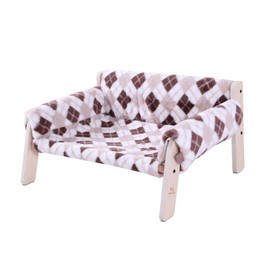 Miss Meow Cat Sofa Bed Elevated Wooden Frame Pet Furniture for Indoor Outdoor, Hammock Bed for Kitten Puppy and Small Dog (Beige & White)