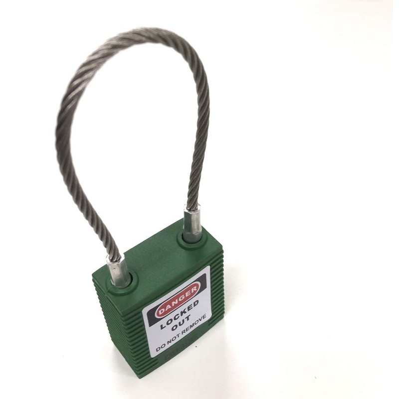 Lockout Cable Padlock Green Body: High Performance Plastic, Nylon, Hanging: