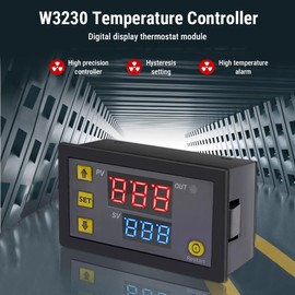 Uadme Digital Thermostat, W3230 DC 24V Digital Temperature Controller -20℃~100℃, Digital Display Thermostat Control Switch with Sensor Probe, LCD Temperature Controller Meter Controller, Alarm at High