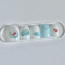 8:20AM, Blue waves and goldfish |Summer goldfish nail - almond / 8:20AM,푸른 물결과 금붕어 | 여름 금붕어네일 - 아몬드