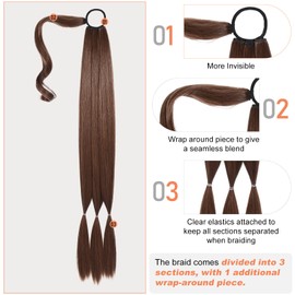 SEIKEA Upgraded Long Braid Ponytail Extension with Elastic Tie Straight Sleek Wrap Around Braid Hair Extensions Ponytail Medium Brown with Medium Auburn 34 Inch (After Braided 30 Inch)