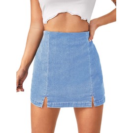 Floerns Women's Casual Split Hem High Waist Denim Skorts Skirt Shorts Light Wash M