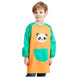 Jellyuu Student Art Smock Kids Painting Aprons Long Sleeve Waterproof Durable Orange Green 9-12 Years XXL