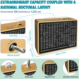 Quincunx Wooden Money Saving Box Cash Savings Box for $10000, 5000, 3000, 2000, 1000, 500 and Custom x2, Target Money Saving Challenge, kakeibo Money Box with Pen (Wood)