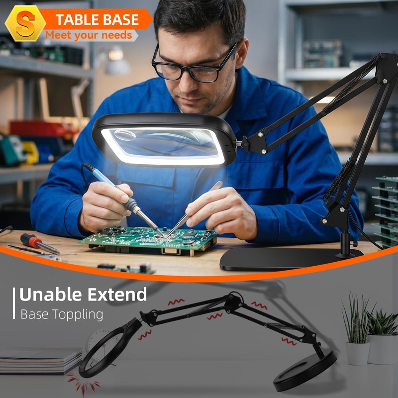 10X 30X Extra Large Magnifying Glass with Light and Stand,7-inch