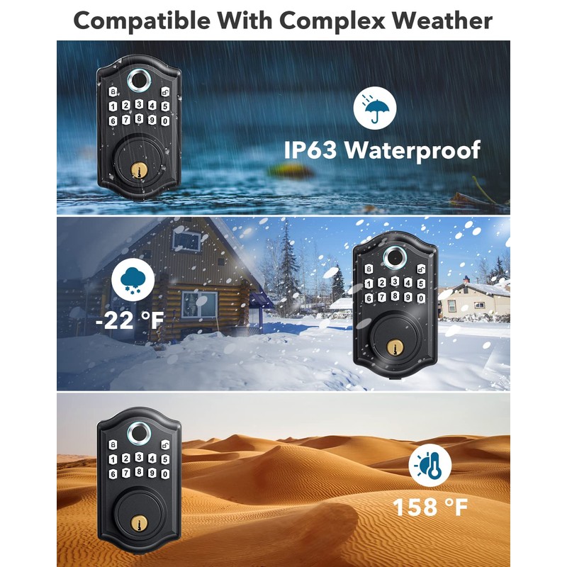 Lafossei Fingerprint Door Lock, Keyless Entry, Electronic Keypad Deadbolt, Front