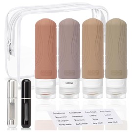 Juego de 8 Botellas de viaje para artículos tocador, Contenedores recipientes Botellas de viaje recargables para aseo aprobados por la TSA, Sin BPA, A prueba de fugas, Accesorios kit viaje (naranja)