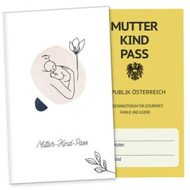 OLGS 3 Piece Mother Child Passport Cover Austria Modern Lineart Peace Plastic Protective Cover for MKP with Compartment for Ultrasound Images