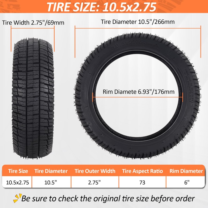 10.5x2.75 Tubeless Tire for Segway Ninebot P65 P100 P100S E-Scooter