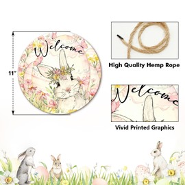 Bunny Easter Decorations for Home, Spring Welcome Sign for Front Door Porch, Happy Easter Party Decorations Farmhouse Decor Wall Wood Hanging Sign Spring Gifts Holiday Decorations /MP04