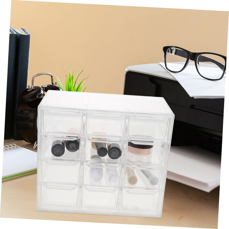 TEHAUX 12-Grid Storage Box with Drawers Dustproof Desktop Organizer for