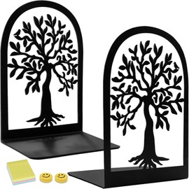 Qualsen Tree Shape Book Ends, 2 Pieces Heavy Duty Metal Bookends Shelves, Anti Scratch Non-Skid Decorative Book Organizer for Home Office Desk, Back to School Supplies (Black，Dense Tree)