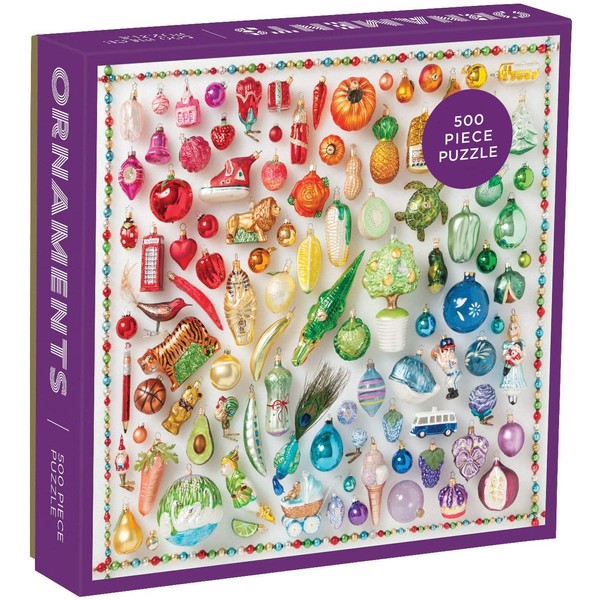 Galison 500 Piece Rainbow Ornaments Christmas Jigsaw Puzzle, Holiday Puzzle with Vibrant Colors (735351740)