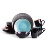 HomeVss Sonoma 16 Piece Stoneware Dinner Set, Samoa, Outside Black