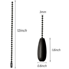 SHUKEFER 2PCS Ceiling Fan Pull Chain Wooden Ceiling Light Extension Chain 12inch Lamp Fan Extension Cord Beaded Ball Decorative Pendant Extender Pull Chain for Ceiling Fans and Light Fixtures(Black)
