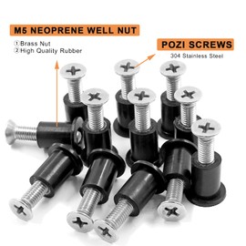 Waziaqoc 24PCS M5 Neoprene Well Nut with Stainless Steel Pozi Screw (M5 x 25mm), Brass Bolt Well Nut Kit for Motorcycle Windscreen Kayak Boats