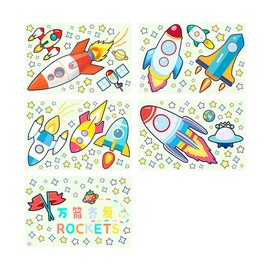 ANCLLO 5Pcs Colorful Outer Space Rocket Wall Decals, Glow in the Dark Rockets Planets Wall Decals, Luminous Fluorescent Space Stars Wall Stickers for Baby Nursery Kids Bedroom Playroom Wall Decor #1