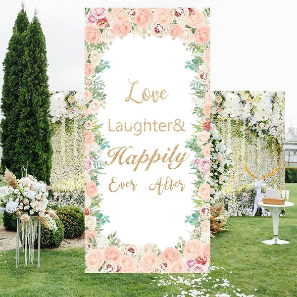 LOONELO Just Married Mr & Mrs Engagement Decorations Door Cover，Wedding Banner Backdrop Sign,Miss to Mis Banner Backdrop for Couples Love Bridal Shower Ceremony Anniversary Engagement (Pink)
