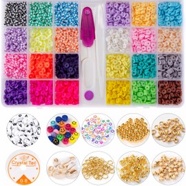 Polymer Clay Beads Set, 6 mm Flat Round Clay Beads Spacer Colourful Beads, Vinyl Craft Beads for DIY Jewellery Bracelet Necklace Gift for Children (24 Colours / 4200 Pieces)