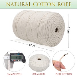 DXRPO Macrame Yarn 3 mm x 300 m, Macrame Yarn, Macrame Cord for DIY Macrame Wall Hanging, Macrame Hanging Basket, Gifts for Good Friends, Plant Hanger, Boho Decoration, Natural