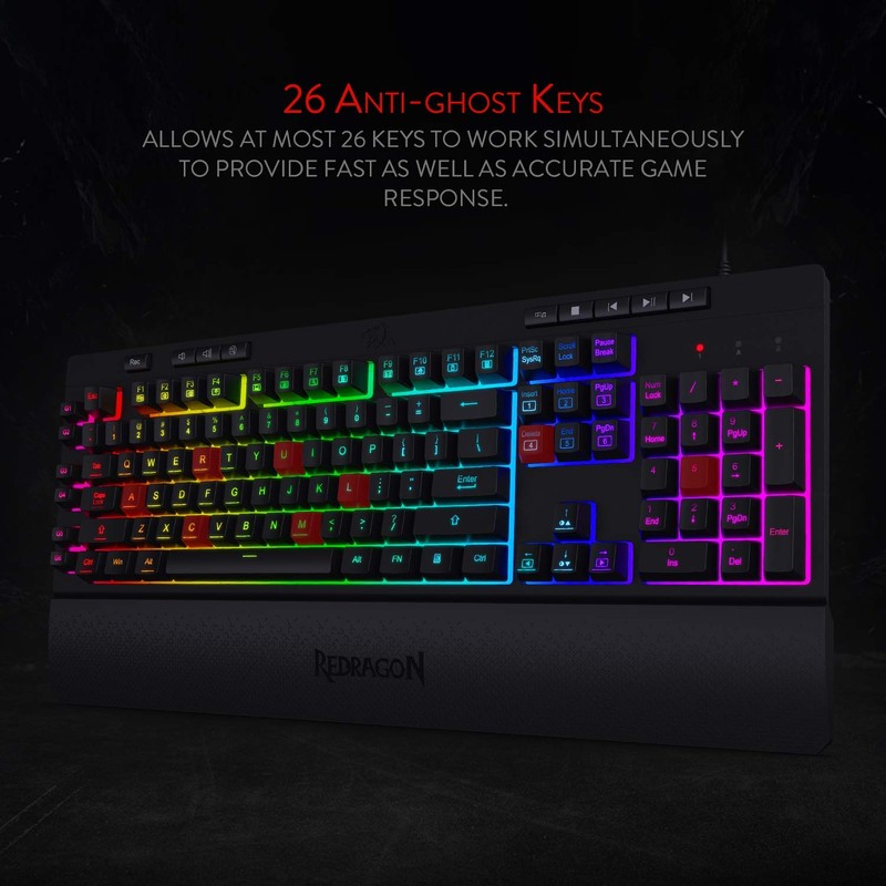 Redragon K512 Shiva RGB Backlit Membrane Gaming Keyboard with Multimedia
