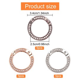 WEBEEDY 15 Pcs Rhinestone Spring O Rings Round Carabiner Snap Clip Buckle Spring Key Ring for Keyring Bags Purse Strap Car Keychain, Inner Diameter 0.98"
