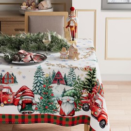 XCHI Christmas Gnomes Truck House Christmas Trees Tablecloth Rectangle Winter Table Coth Washable Table Covers for Indoor Dining Home Party Xmas Decorations 60x84 Inch