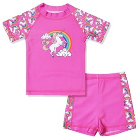 QPANCY Traje de baño de 2 Piezas con diseño de Sirena y Unicornio, UPF 50+ UV, Unicornio Rosa, 8-9 Años