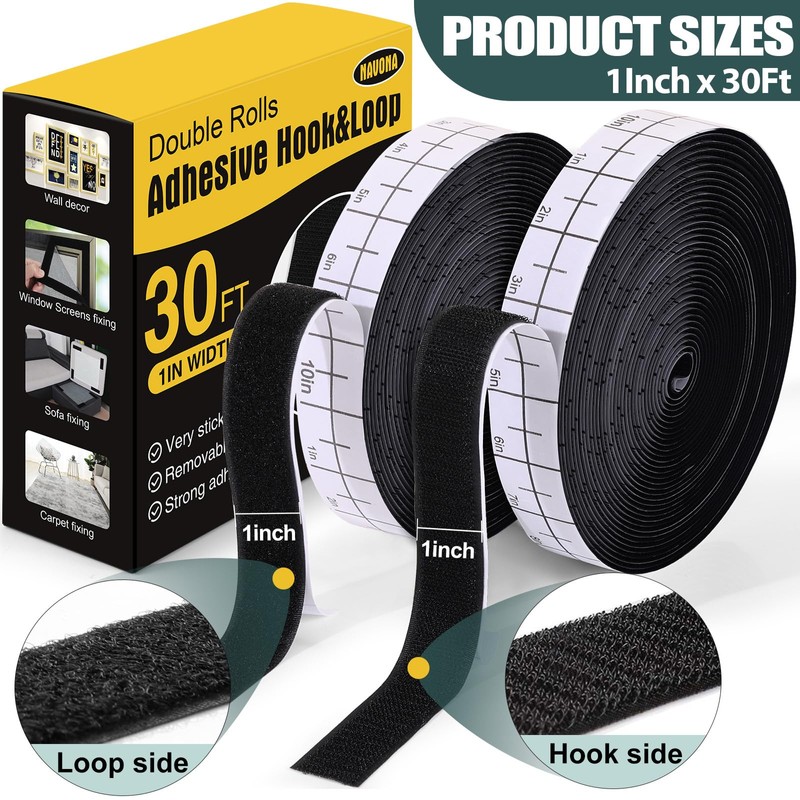 Navona 30Ft x 1 Inch Hook and Loop Strips with