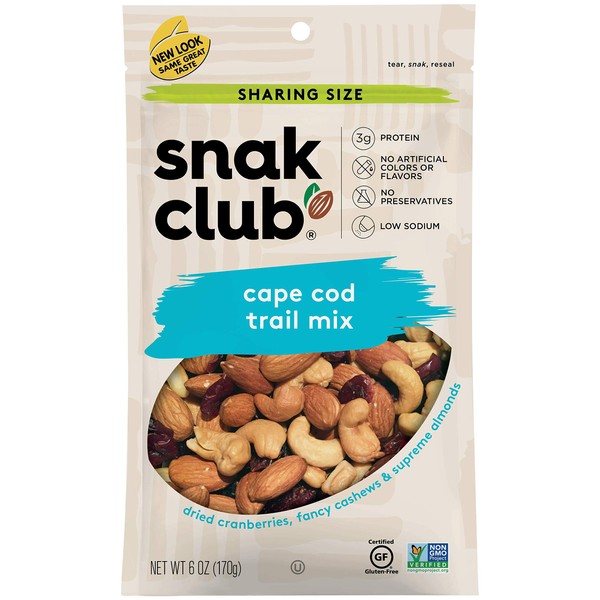 Snak Club All Natural Cape Cod Trail Mix, Non-GMO, 6-Ounces, 6-Pack