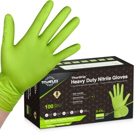 TitanFlex TITANflex Thor Grip Heavy Duty Green Industrial Nitrile Gloves, 8-mil, Large, Box of 100, Gloves Disposable Latex Free with Raised Diamond Texture Grip, Powder Free, Rubber Mechanic (HD45G03)