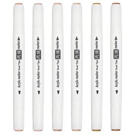 Arhomet Skin Tone Acrylic Paint Markers, 6pcs Dual Tip Double-Sided Acrylic Water-Based Paint Pens for Stone, Glass, Ceramic, Easter Egg, Metal, Wood, Waterproof and Non-toxic (Skin Tone)
