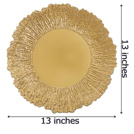 Coloch Set of 12 Plastic Charger Plates, 13" Reusable Reef Serving Chargers for Dinner Plate Round Shiny Decorative Charger Plate for Wedding, Catering, Parties, Christmas, Home Dinner Use (Gold)