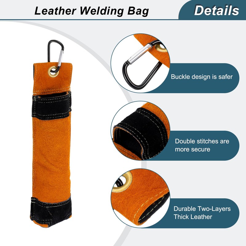sourcing map Welding Rod Holder Thickened Leather Pouch 9x35cm with