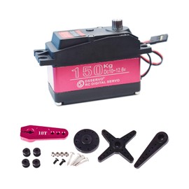 HOOYIJ 12V Waterproof IP66 150KG Digital RC Servo 1/5 Stainless Steel Gear High Torque Large Steering Servo with 18T Servo Arm for Baja Car RC Car Robot Crawler 270° Control Angle