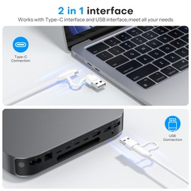 OMOTON Wired Keyboard for Mac/MacBook/iMac, with Dual Interface(Type-C and USB A) Full Size Keyboard, Silver White