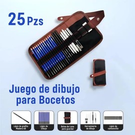 Set De Lápices De Dibujo Difuminadores Borradores Con Estuche 25 Piezas Gaero Shop Dibujo Profesional Grafito, Ideal para Bocetos, Sombreado y Arte Realista con Estuche Portátil