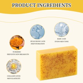 Turmeric Soap, Lemon Turmeric Soap with Foam Mesh, Natural Handmade Brightening Face Soap for All Skin Types, Kojic Acid Turmeric Soap Bar for Face and Body (2 x 100 g)