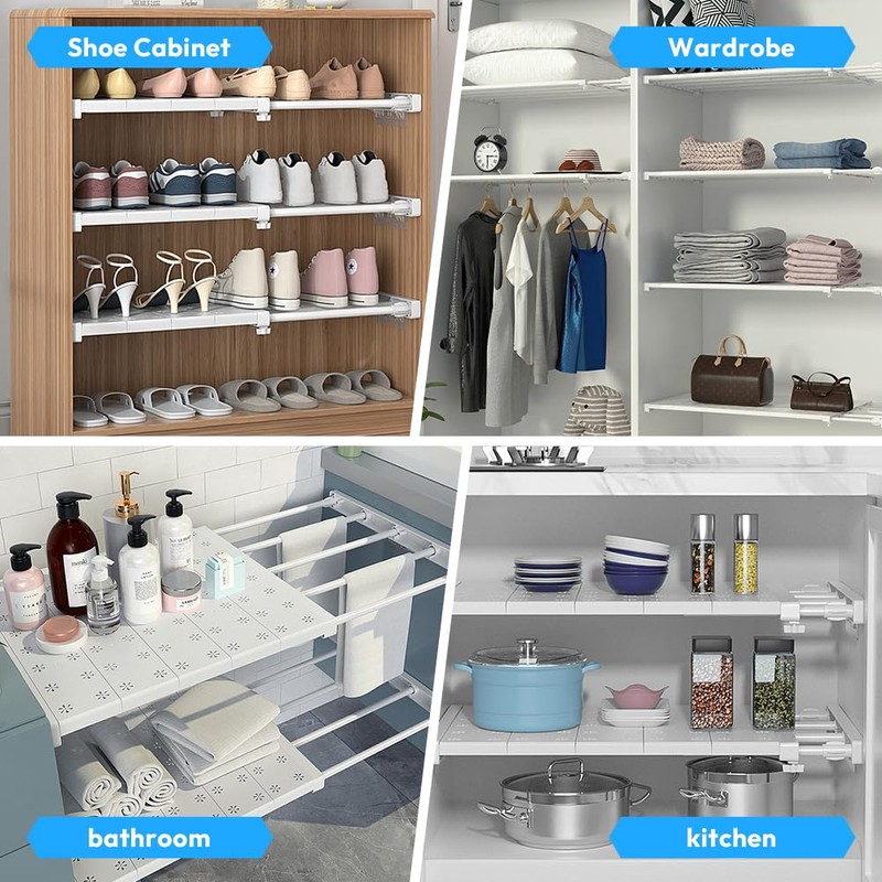 Adjustable Shelves for Cupboard, Expandable Cupboard Shelf Tension Rod, Adjustable
