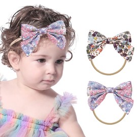Wiwpar Floral Bows Elastic Hair Ties Bows Elastic Adjustable Girl's Hairbands Accessories 2 Pcs for Toddler and Childrens (Color 1)