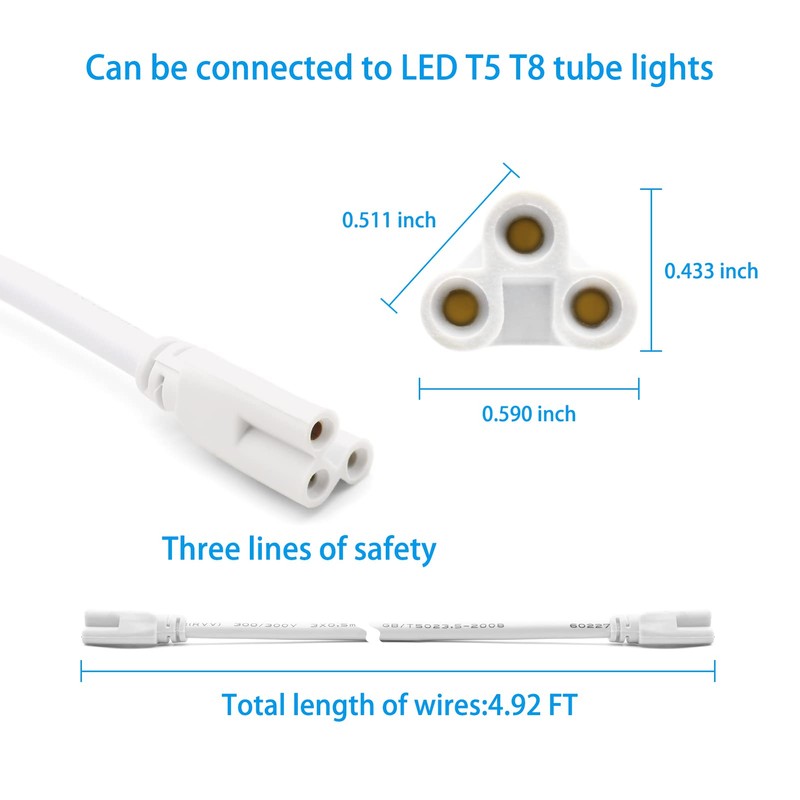 T5 T8 Led Double Ended 3 Pin Light Cable Wire