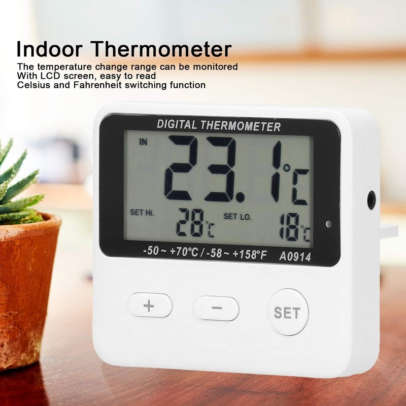 Freezer Thermometer with External Sensor, LCD Display Digital Refrigerator High