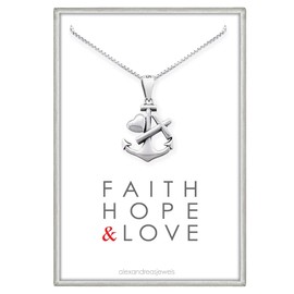 Tiny and Dainty Sterling Silver Faith Hope and Love Necklace, Silver Anchor Cross and Heart Necklace, Confirmation Gift Necklace, Goddaughter Gift (16 inches plus 2-inch extender)
