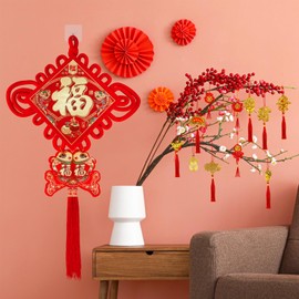 Winlyn 27 Pcs Chinese Lunar New Year Decorations Fu Character Hanging Decoration 4-Layer Prosperity Ornaments Festive Golden Red Good Luck Ornaments for Asian Spring 2025 Year of The Snake Party Decor