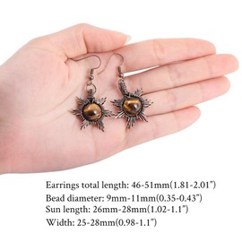 SUNYIK Gothic Sun Tiger's Eye Drop Dangle Earrings for Women, Vintage Boho Copper Wire Wrapped Drop Earrings for Ladies