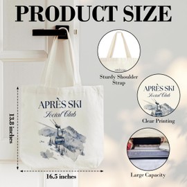 HMJKL Ski Social Club Tote Bag for Women, Ski Bachelorette Canvas Tote Bag, Christmas Glamping Bachelorette Gifts for Family Friends, Winter Shoulder Bag for Work Shopping Travel Holiday, 45